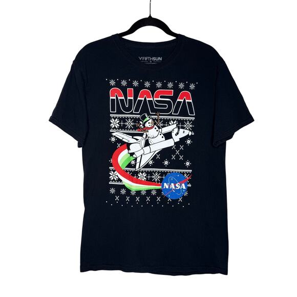 Fifth Sun NASA Rocket Snowman Ugly Christmas Sweater Graphic Tee Size Medium - Picture 1 of 5